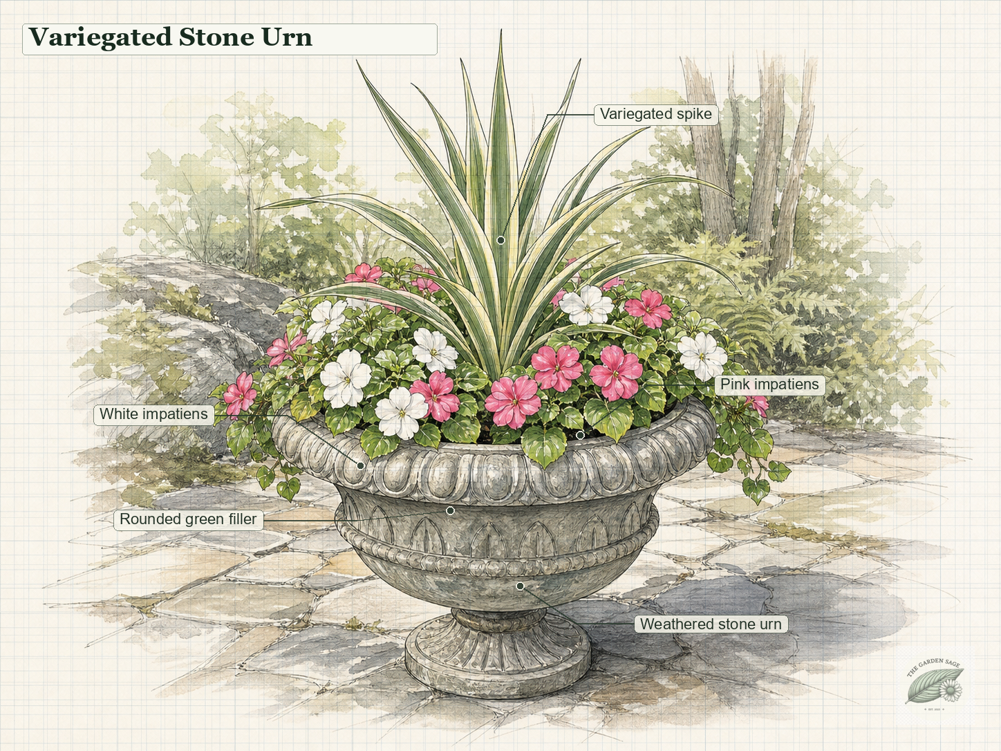 Stone urn graph-paper sketch