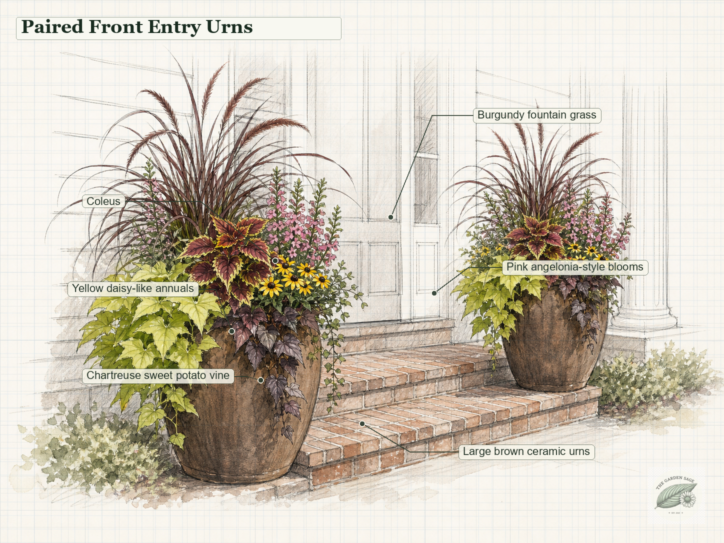 Paired entry urns graph-paper sketch